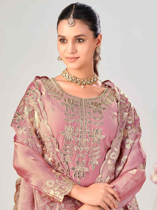 Pink Premium Fendy Silk Festive Palazzo Suit
