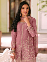 Pink Moss Silk Embroidered Festive Palazzo Style Set