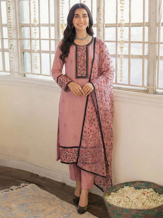 Pink Embroidered Casual & Festive Pant Style Suit