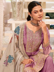 Lilac Fendy Silk Embroidered Festive Palazzo Style Set