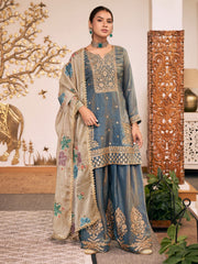 Grey Fendy Silk Embroidered Festive Palazzo Style Set