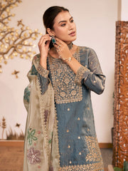 Grey Fendy Silk Embroidered Festive Palazzo Style Set