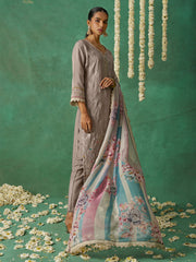 Light Brown Organza Hand Embroidered Sequins Pakistani Straight Pant Suit