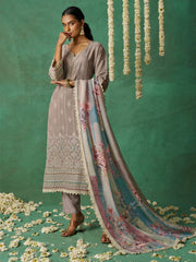 Light Brown Organza Hand Embroidered Sequins Pakistani Straight Pant Suit