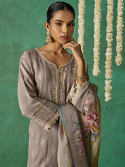 Light Brown Organza Hand Embroidered Sequins Pakistani Straight Pant Suit