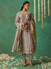 Light Brown Organza Hand Embroidered Sequins Pakistani Straight Pant Suit