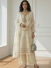 Yellow Sequins Embroidery Palazzo Style Suit