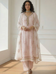 Peach Sequins Embroidery Palazzo Style Suit