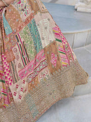Beige Multi-Colored Patchwork Embroidered Lahenda Choli