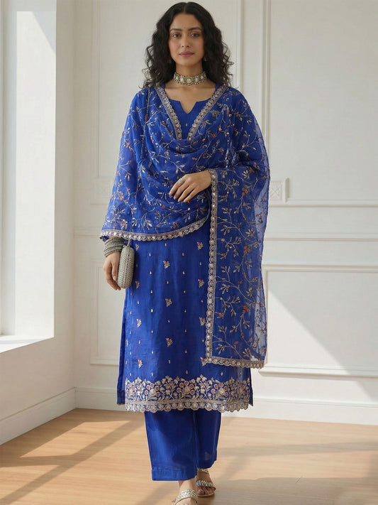 Blue Pakistani Style Organza Festive Salwar Suit