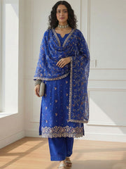 Blue Pakistani Style Organza Festive Salwar Suit