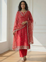 Red Pakistani Style Organza Festive Salwar Suit