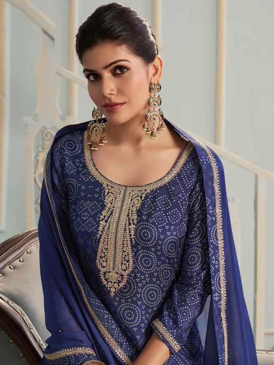 Blue Bandhej Print Salwar Suit Set