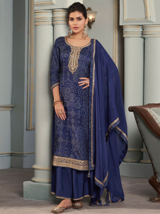 Blue Bandhej Print Salwar Suit Set