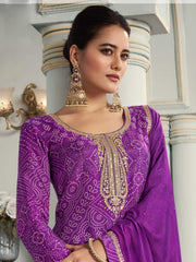Purple Bandhej Print Salwar Suit Set
