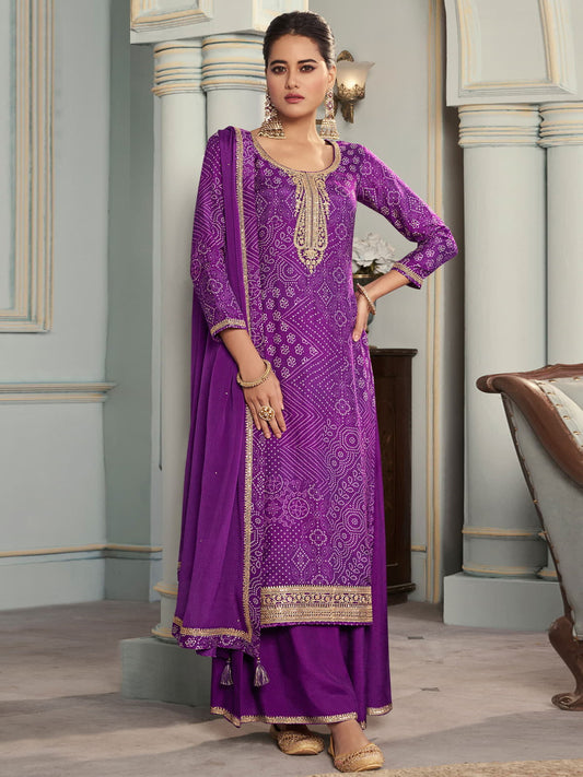 Purple Bandhej Print Salwar Suit Set