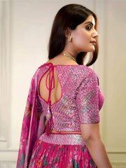 Pink Organza Floral Digital Print Zari Embroidered Sequins Lehenga