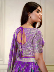 Purple Organza Floral Digital Print Zari Embroidered Sequins Lehenga
