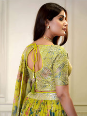 Yellow Organza Floral Digital Print Zari Embroidered Sequins Lehenga