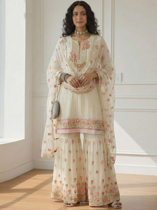 Opulent Off White Georgette Salwar Suit