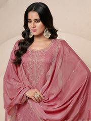 Rose Pink Schiffli Embroidered Organza Palazzo Salwar Suit