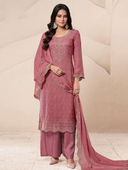 Rose Pink Schiffli Embroidered Organza Palazzo Salwar Suit