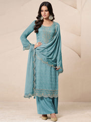 Blue Embroidered Organza Salwar Suit Set