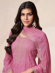 Pink Embroidered Salwar Suit Set In Organza