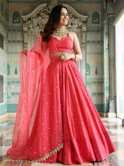 Red Georgette Sangeet Lehenga Choli with Sequins and Thread Work