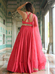 Red Georgette Sangeet Lehenga Choli with Sequins and Thread Work
