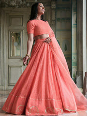 Peach Designer Wedding Festive Wear Lehenga Choli