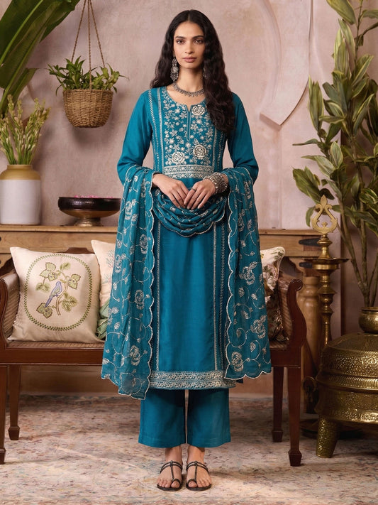 Azure �lan Organza Kurta Set