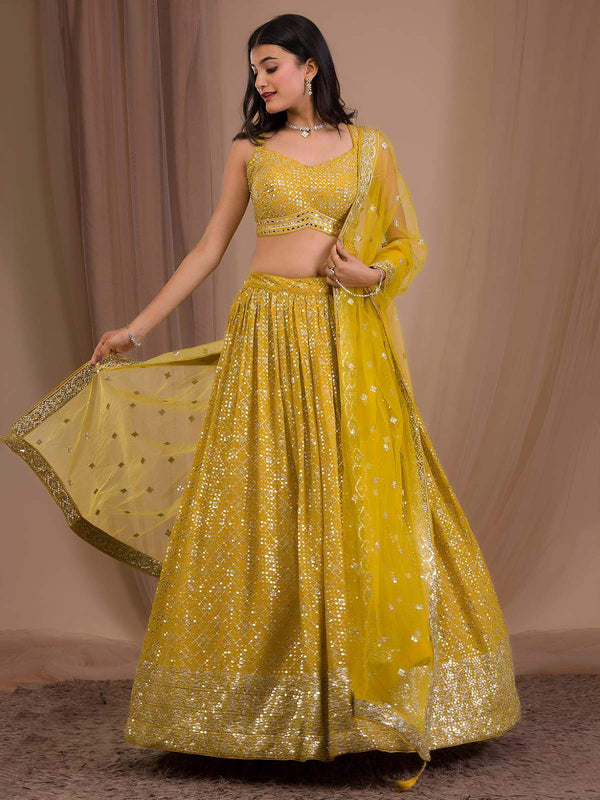 Yellow Designer Wedding Festive Wear Lehenga Choli