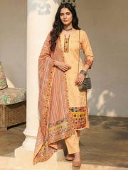 Orange Cotton Printed Embroidered Sequins Straight Pant Suit Festive Wear