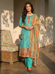 Blue Cotton Printed Embroidered Sequins Straight Pant