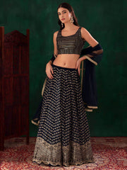 Sophisticated Blue Georgette Zari and Sequins Embroidered Umbrella Lehenga