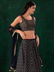 Sophisticated Blue Georgette Zari and Sequins Embroidered Umbrella Lehenga