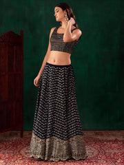 Sophisticated Blue Georgette Zari and Sequins Embroidered Umbrella Lehenga