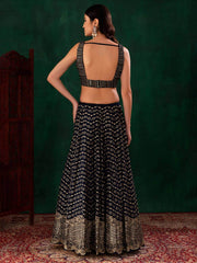 Sophisticated Blue Georgette Zari and Sequins Embroidered Umbrella Lehenga
