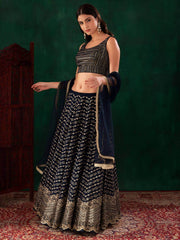 Sophisticated Blue Georgette Zari and Sequins Embroidered Umbrella Lehenga