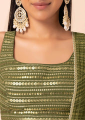 Majestic Green Georgette Thread Sequins and Multiple Sequins Embroidered Umbrella