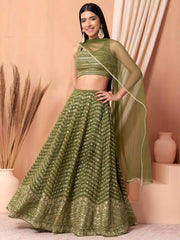 Majestic Green Georgette Thread Sequins and Multiple Sequins Embroidered Umbrella