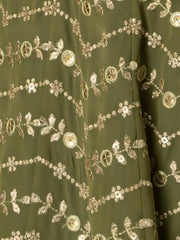 Majestic Green Georgette Thread Sequins and Multiple Sequins Embroidered Umbrella