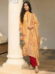 Orange Cotton Printed Embroidered Sequins Straight Pant