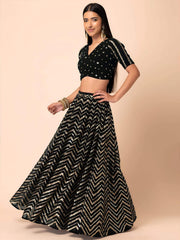 Lovely Black Zari Embroidered Georgette Reception Wear Lehenga Choli
