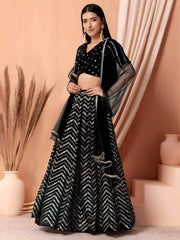 Lovely Black Zari Embroidered Georgette Reception Wear Lehenga Choli