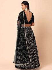 Lovely Black Zari Embroidered Georgette Reception Wear Lehenga Choli