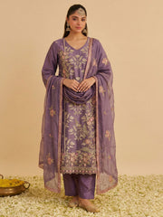 Lilac Pure Shimmer SIlk Embroidered Salwar Kurta Dress