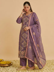 Lilac Pure Shimmer SIlk Embroidered Salwar Kurta Dress