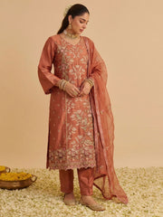 Zariya Rust Shimmer Silk Suit Set